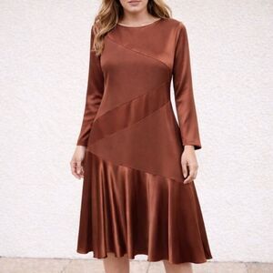 NWT Morton Myles The Warrens Vintage 1980s Bronze Satin Drop Waist Dress Size 8